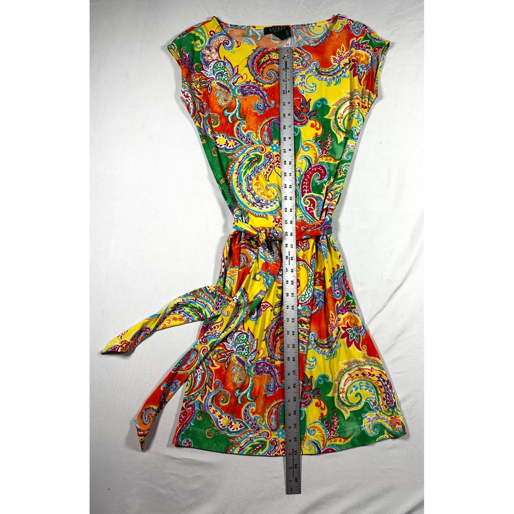 Lauren Ralph Lauren Petite Paisley Print Belted Shift Dress Yellow Multi PXS - Picture 2 of 6